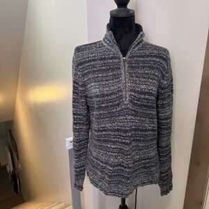 Woolrich Women's 1/4 Zip Cotton Ramie Heather Grey Black Sweater Pullover Knit M